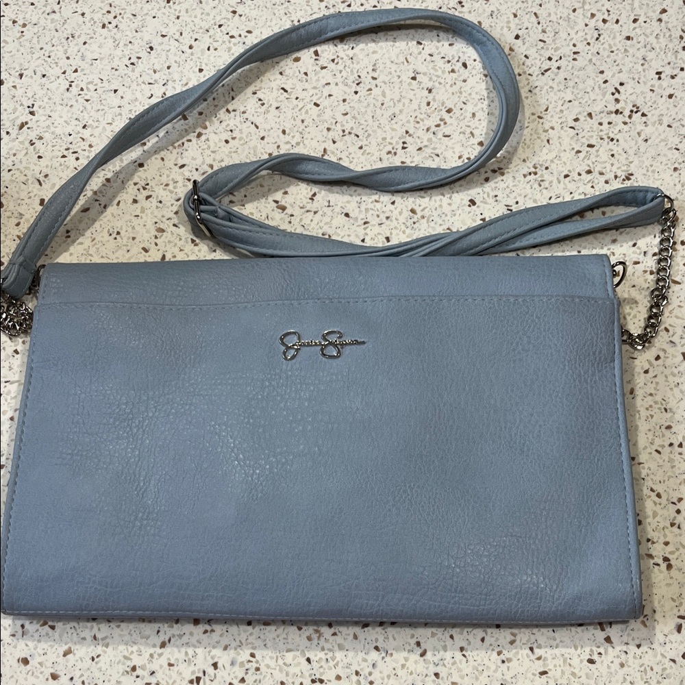 Jessica Simpson Light Blue 2 in 1 crossbody and clutch purse with Silver Accents - Picture 8 of 12